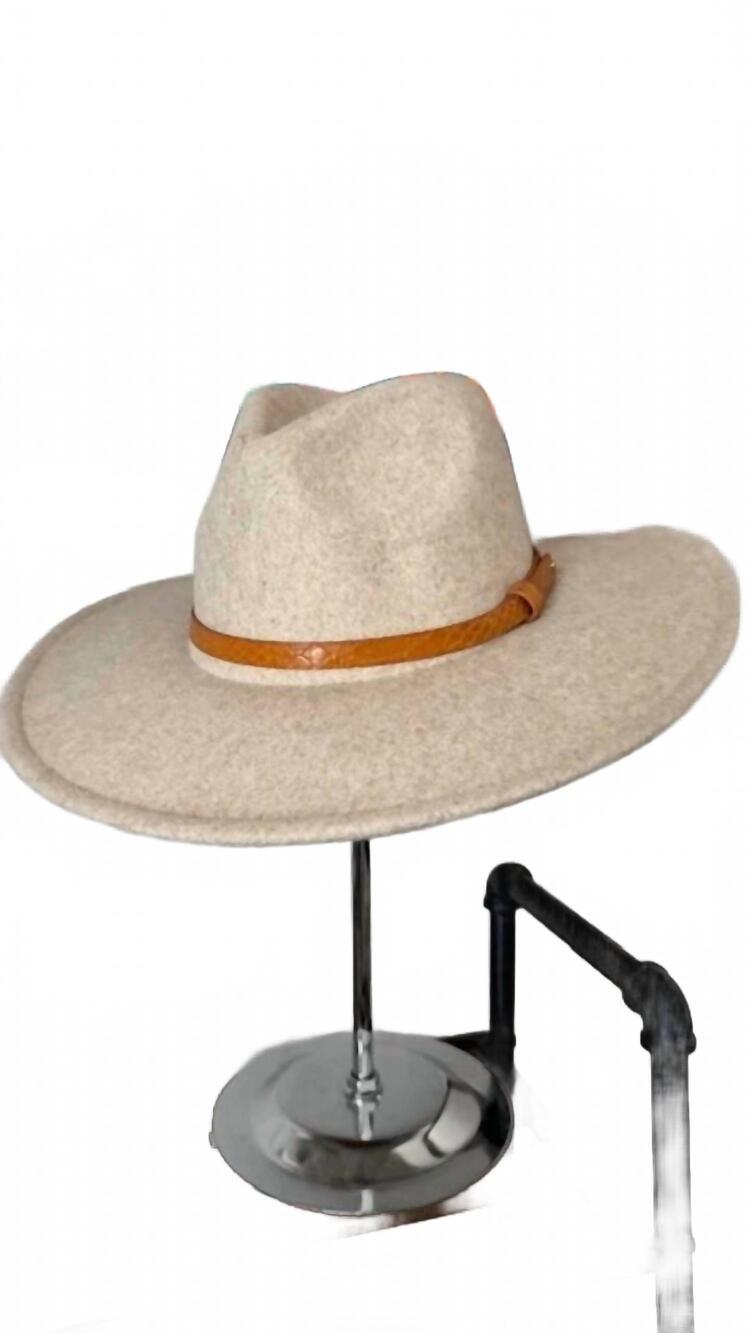 NEW FAME women's rattler wide brim fedora mix blend hat in beige